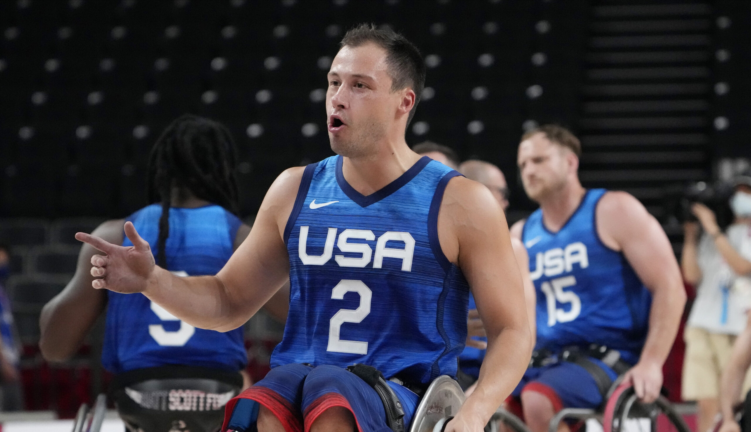 US's Jake Williams plays in the men's wheelchair basketball semifinal game at the Tokyo 2020 Paralympic Games.