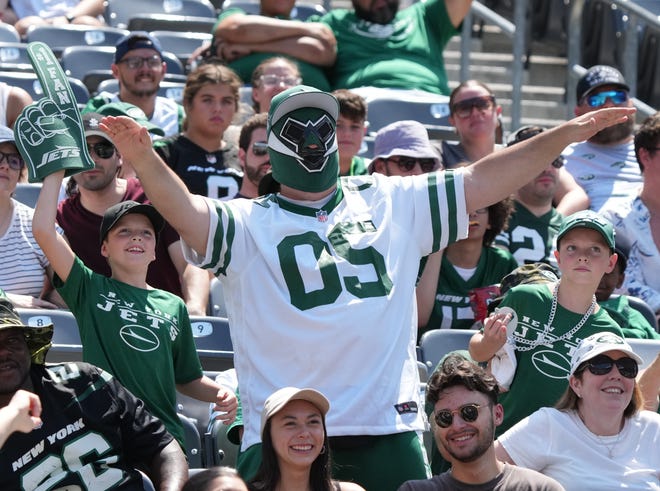 East Rutherford, NJ -- August 10, 2024 -- Jet fans in the first half as the Washington Commanders came to MetLife Stadium to play the New York Jets in the first press season game of the 2024 season.