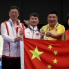 Gold medalist China's Xie Yu poses with team members at the end of the shooting 10m air pistol men's final during the Paris 2024 Olympic Games at Chateauroux Shooting Centre. Chinese shooters have accounted for four of China's 13 gold medals.