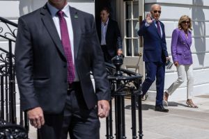 WASHINGTON, DC - AUGUST 19: U.S. President Joe Biden and first Lady Dr. Jill Biden depart the White House on August 19, 2024 in Washington, DC. President Biden is traveling to address the Democratic National Convention in Chicago where he will pass the presidential nomination to Vice President Kamala Harris. (Photo by Anna Rose Layden/Getty Images)