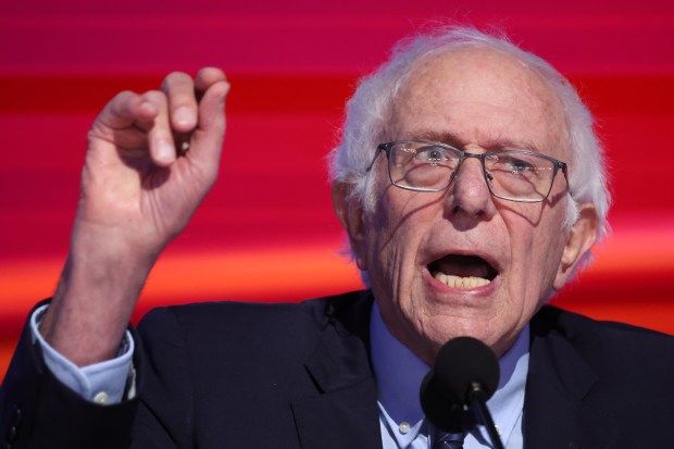 Vermont Sen. Bernie Sanders addresses the delegates on Aug. 20,...