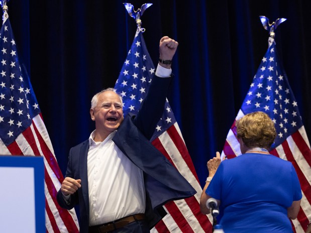 Democratic vice president nominee Minnesota Gov. Tim Walz makes a...