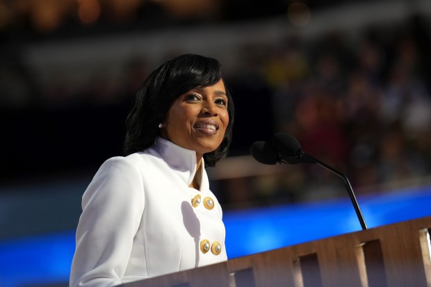 Maryland Democratic Senate candidate Angela Alsobrooks speaks on stage during...