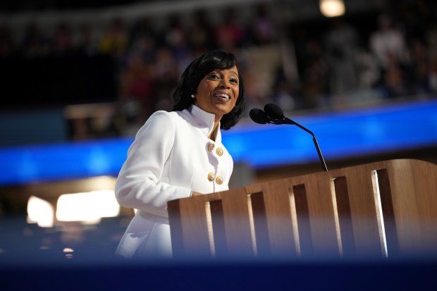 Maryland Democratic Senate candidate Angela Alsobrooks speaks on stage during...