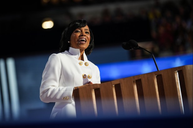 Maryland Democratic Senate candidate Angela Alsobrooks speaks on stage during...