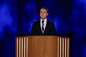 CHICAGO, ILLINOIS - AUGUST 20: Cole Emhoff introduces his father, second gentleman Doug Emhoff during the second day of the Democratic National Convention at the United Center on August 20, 2024 in Chicago, Illinois. Delegates, politicians, and Democratic Party supporters are gathering in Chicago, as current Vice President Kamala Harris is named her party's presidential nominee. The DNC takes place from August 19-22. (Photo by Chip Somodevilla/Getty Images)