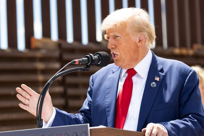 Former President Donald J. Trump speaks along the border on Aug. 22, 2024, in Sierra Vista.