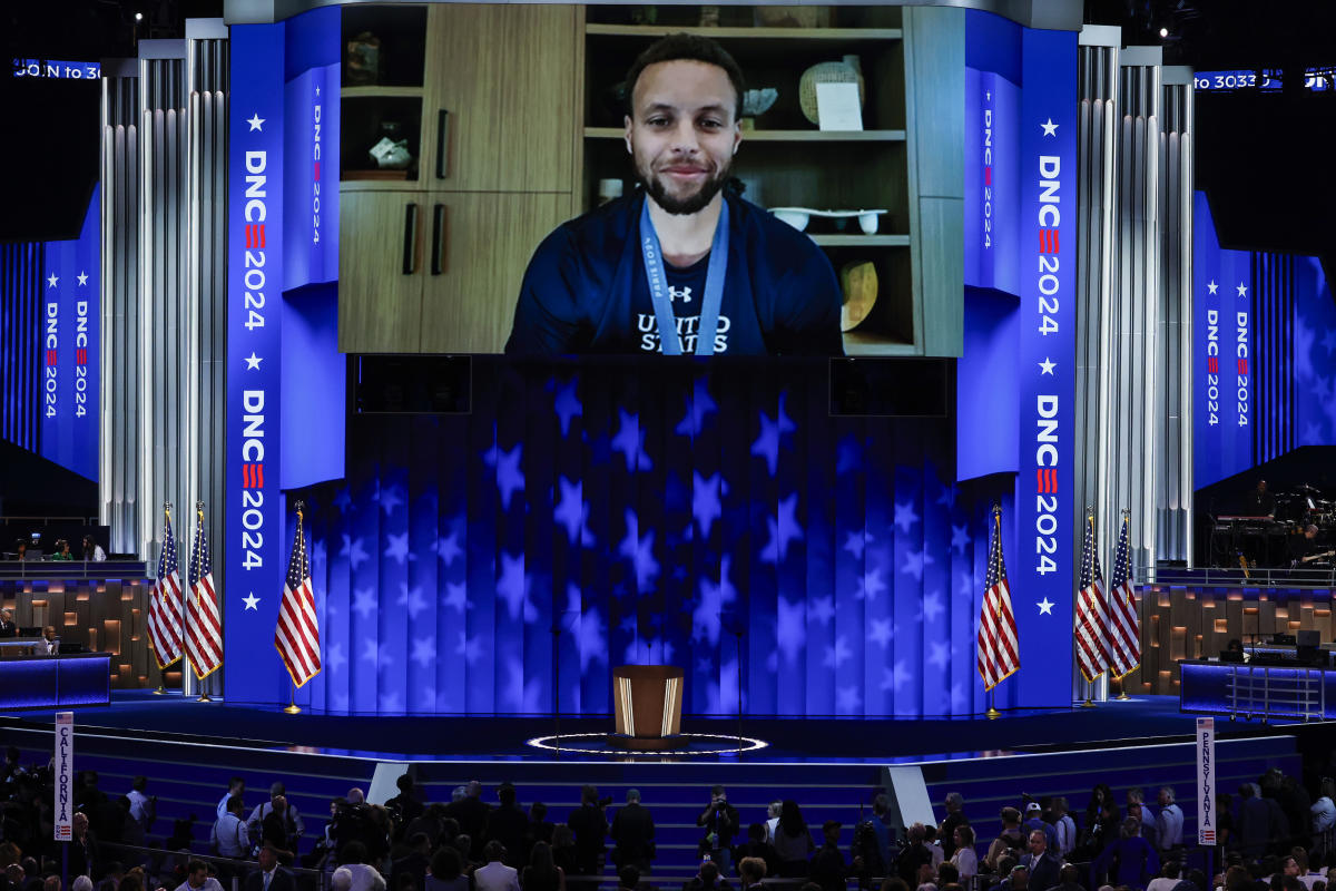 Stephen Curry, sporting Olympic gold medal, makes video endorsement of Kamala Harris at DNC