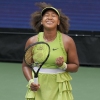 Naomi Osaka, of Japan, reacts after defeating Jelena Ostapenko, of Latvia, during the first round of the U.S. Open tennis championships, Tuesday, Aug. 27, 2024, in New York.