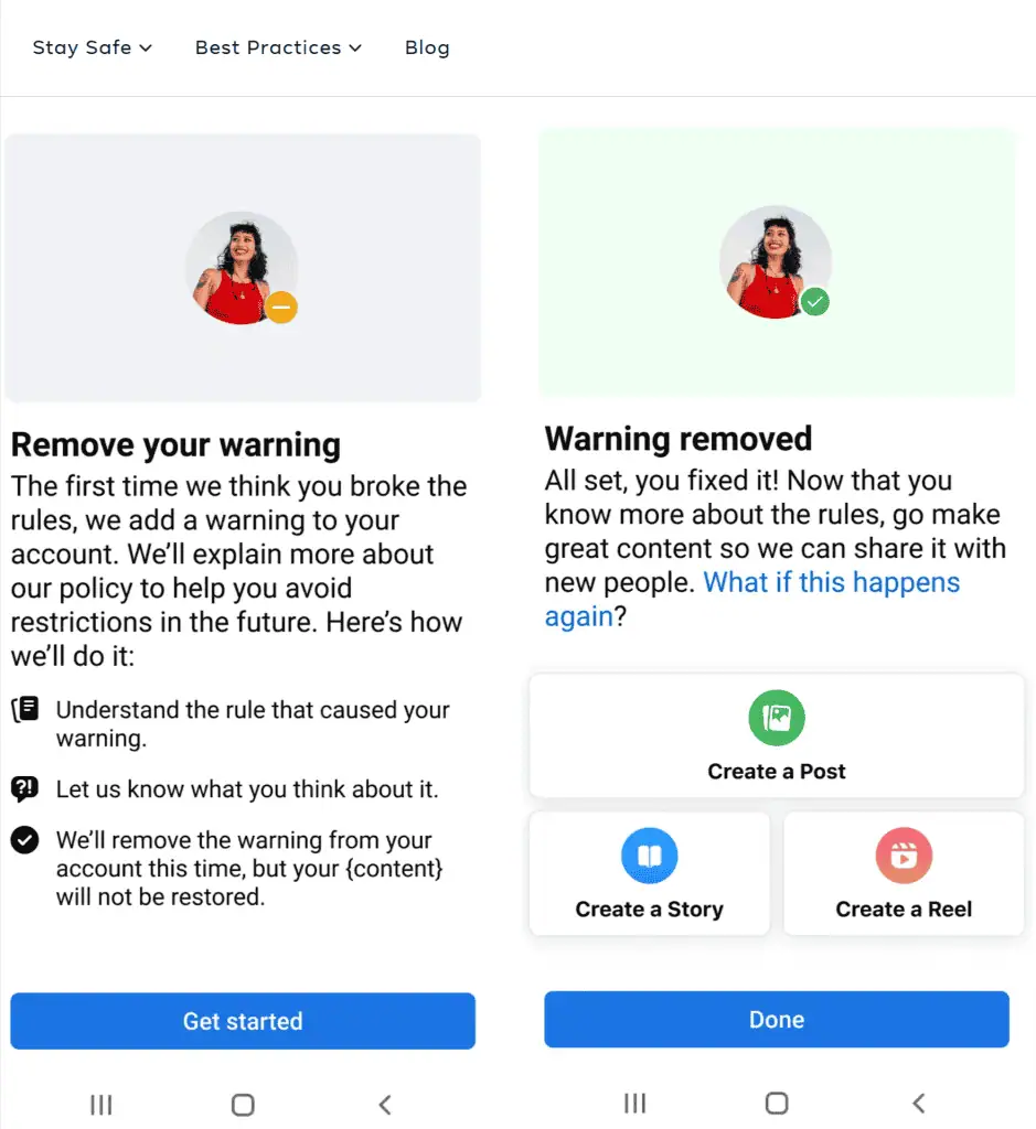 Facebook warning removal