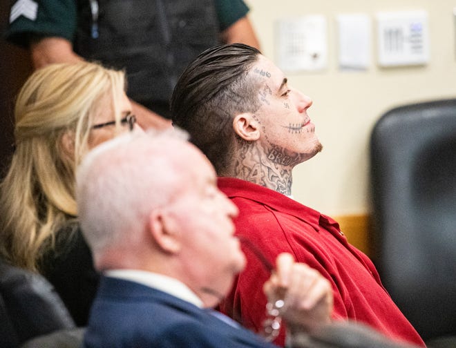 Wade Wilson shows no reaction as Judge Nick Thompson sentences him to death for the murders of Kristine Melton and Diane Ruiz at the Lee County Courthouse on Tuesday, Aug. 27, 2024.