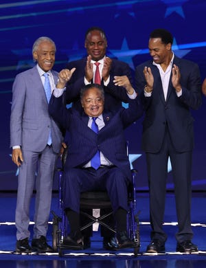 Rev. Al Sharpton and Rev. Jesse Jackson attend first night of the Democratic National Convention (DNC) in Chicago, Illinois on August 19, 2024.