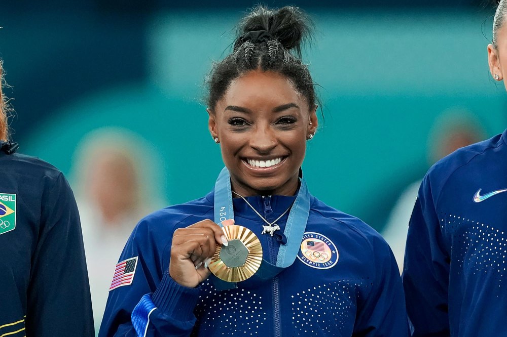 Simone Biles Debuts Dazzling 546 Diamond Goat Necklace After Winning gold Medal in Olympics GettyImages 2164205986 538