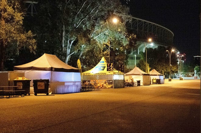 General view outside Happel stadium after Taylor Swift's three concerts this week were canceled after the government confirmed a planned attack at the stadium in Vienna, Austria, on August 8, 2024.