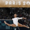 Jordan Chiles, of the United States, competes during the women's artistic gymnastics individual floor finals Monday at Bercy Arena at the 2024 Summer Olympics. Chiles won bronze after a last-minute inquiry found the judges had underscored her by a tenth of a point. On Saturday, an appeals court vacated the inquiry, saying it had come four seconds too late.