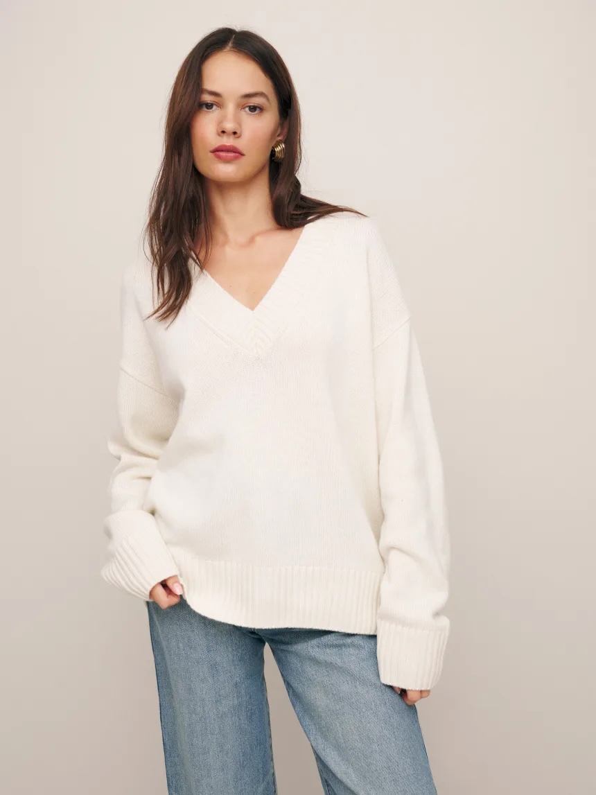 Jadey Cashmere Oversized V-neck Sweater