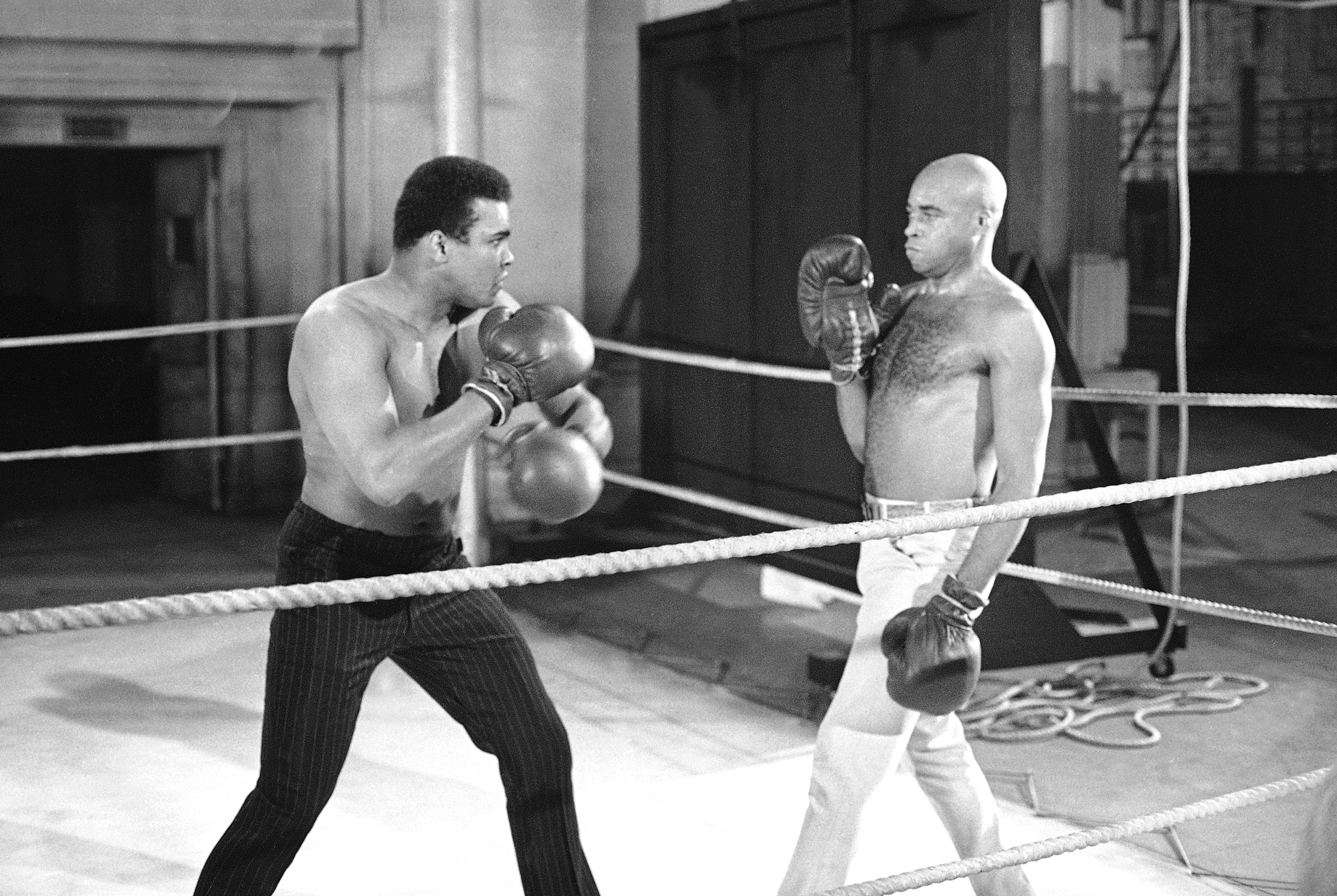  Muhammad Ali, (left) spars with Jones, then the star of The Great White Hope, in 1969.