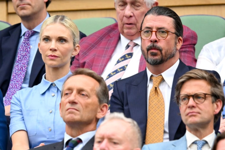 Jordyn Blum and Dave Grohl attend day two of the Wimbledon Tennis Championships at the All England Lawn Tennis and Croquet Club on July 02, 2024 in London, England. 