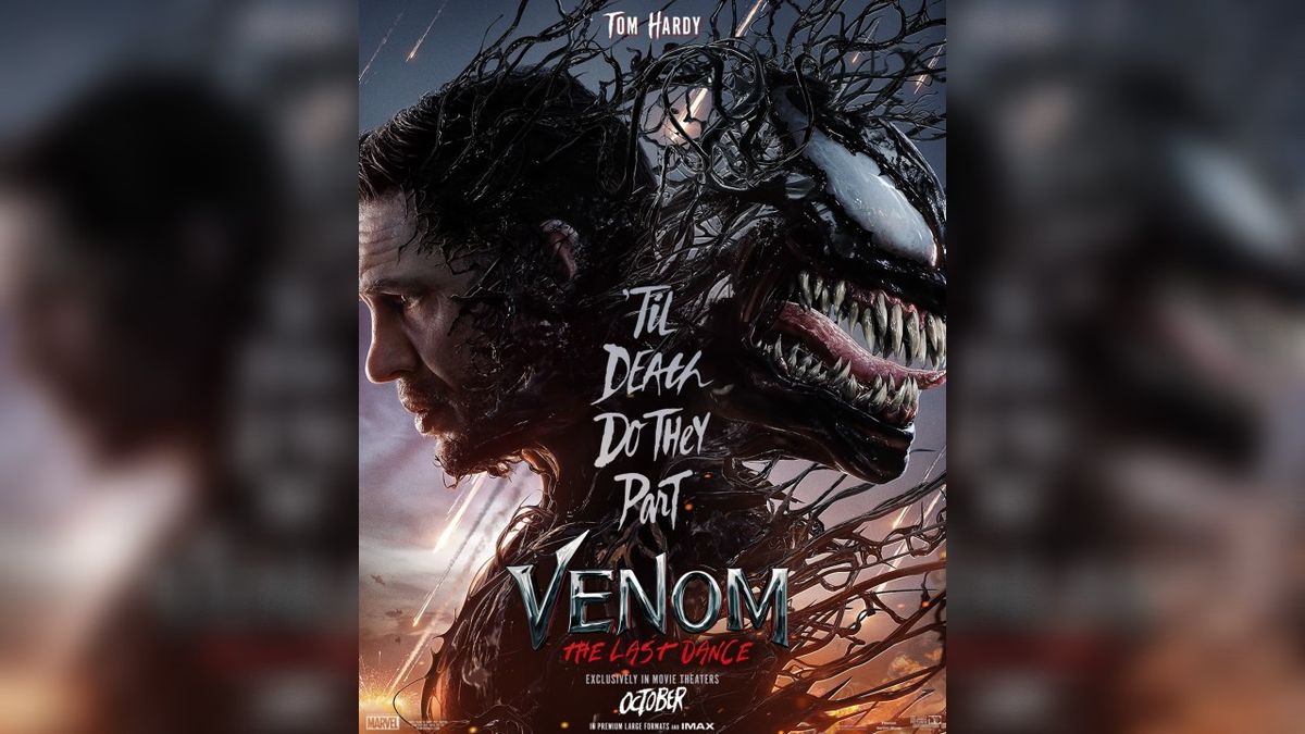 A man and a long-tonged, toothy alien appear on a movie poster