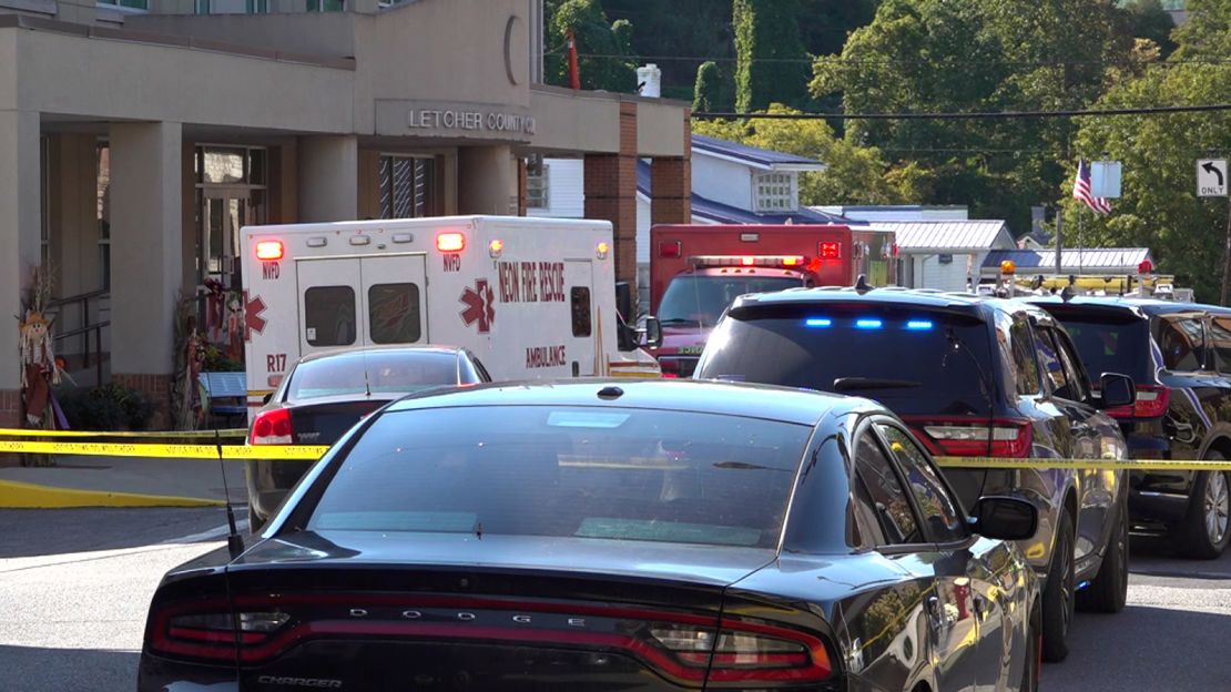 An ambulance near the scene after a district court judge in Kentucky was fatally shot in his chambers , on Thursday, September 19.