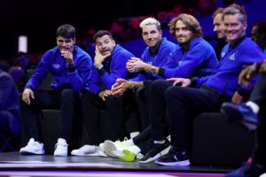 Team Europe bench on Saturday night.