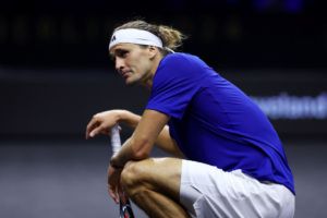 Alexander Zverev of Team Europe reacts during his singles match against Alexander Zverev. Photo by Maja Hitij/Getty Images