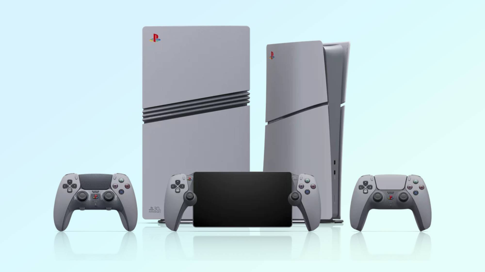 Image of the PS5 30th Anniversary colletion of consoles and accessories