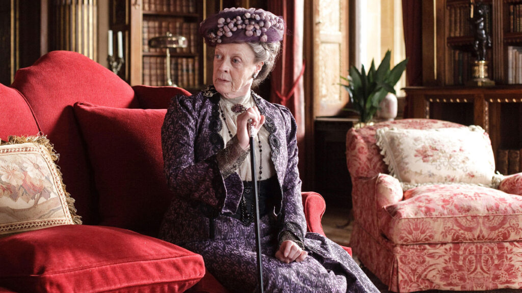 Color photo of Dame Maggie Smith starring as the Dowager Countess in Downton Abbey on MASTERPIECE on PBS.