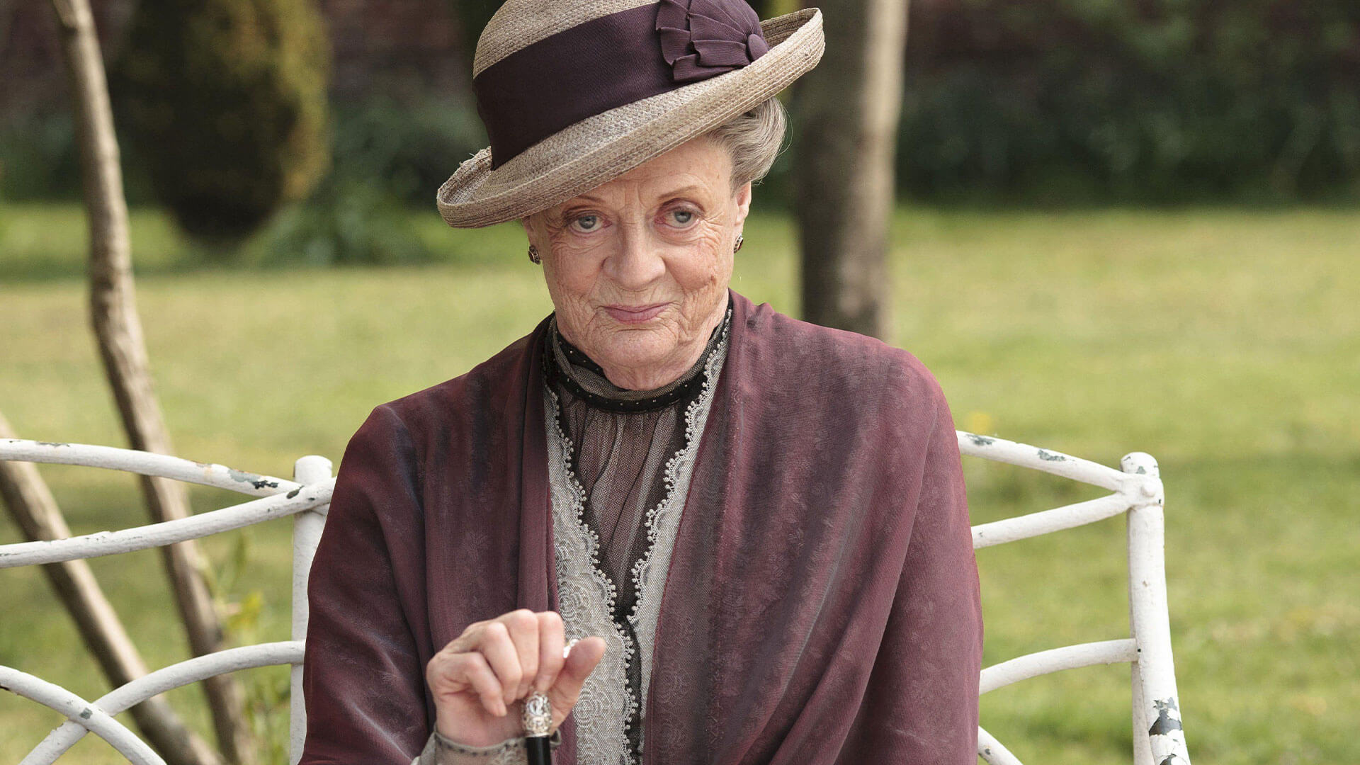 Photo of Dame Maggie Smith in her role as the Dowager Countess in Downton Abbey as seen on MASTERPIECE on PBS.