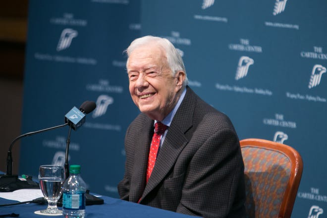 ATLANTA, GA - AUGUST 20: Former President Jimmy Carter discusses his cancer diagnosis during a press conference at the Carter Center on August 20, 2015 in Atlanta, Georgia. Carter confirmed that he has melanoma that has spread to his liver and brain and will start treatment today. (Photo by Jessica McGowan/Getty Images)