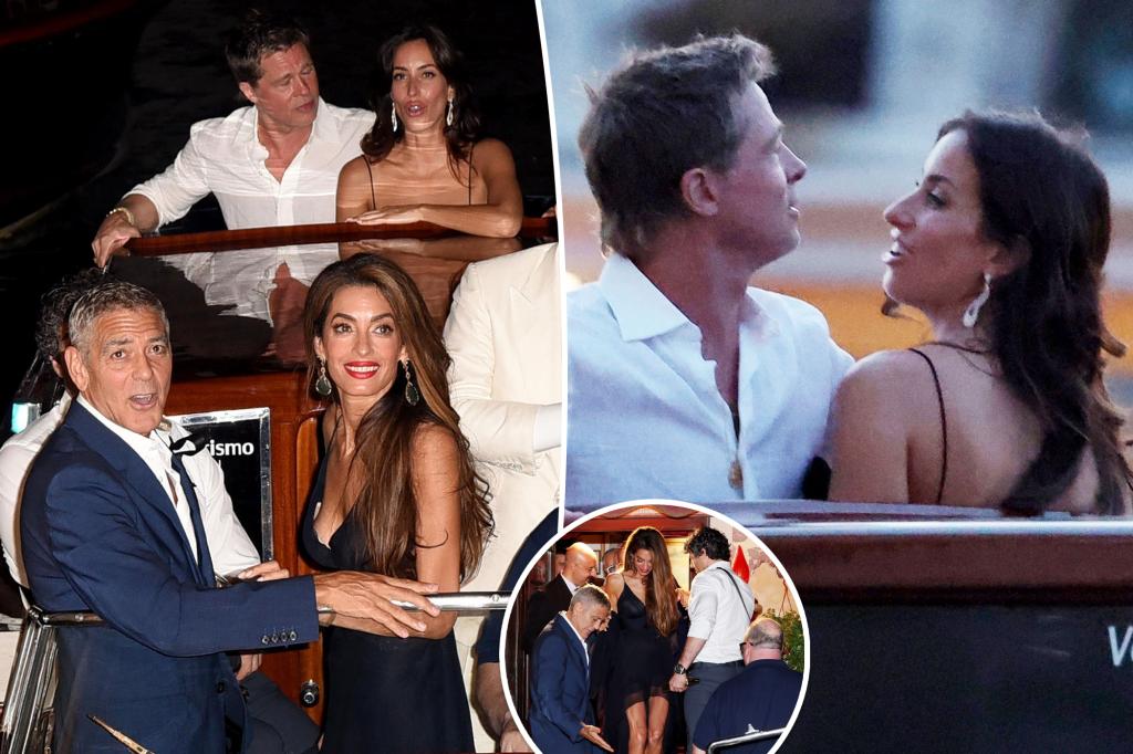 Brad Pitt and Ines de Ramon have double date with George and Amal Clooney in Venice