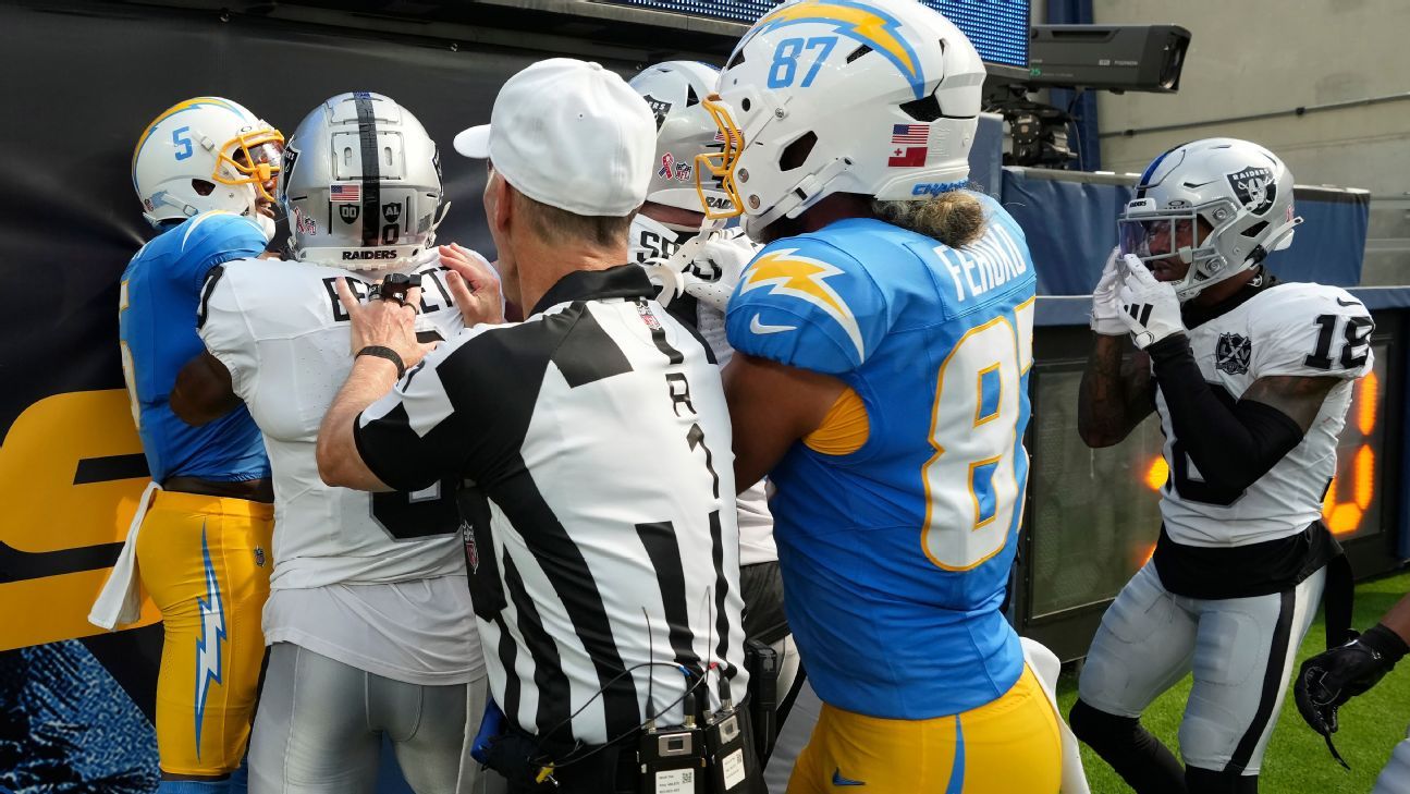 Chargers' Josh Palmer, Raiders' Jack Jones ejected after fight