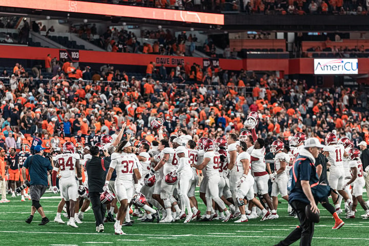 Stanford football team celebrates walk-off win against Syracuse