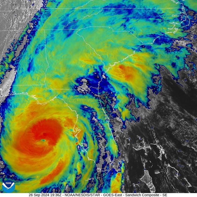 Hurricane Helene as it approaches Florida's Big Bend area Thursday, Sept. 26. The storm is expected to bring strong winds and heavy rains to parts of the Southeast, including Tennessee.