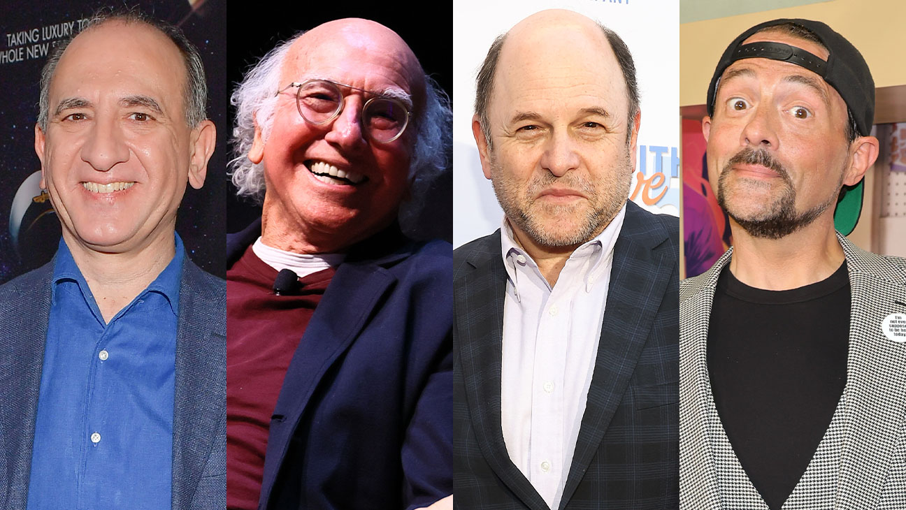 (L-R) Armando Ianucci, Larry David, Jason Alexander and Kevin Smith split