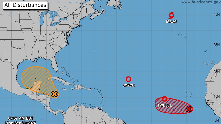 Tropical Storm Kirk, Isaac, Joyce. Spaghetti models