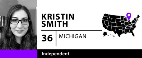 BBC graphic shows a picture of independent voter Kristin Smith, 36, from Michigan