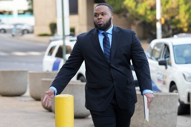 Demetrius Haley, one of the former Memphis Police Department officers charged with the death of Tyre Nichols, walks up to the Odell Horton Federal Building on the second day of the trial in Memphis, Tenn., on Tuesday, September 10, 2024.