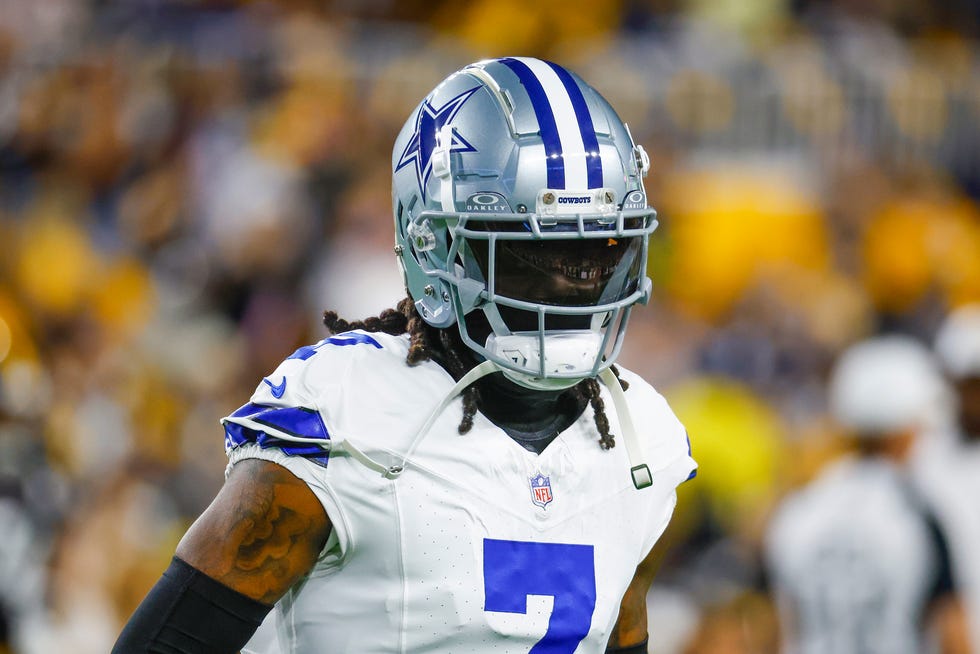 PITTSBURGH, PENNSYLVANIA - OCTOBER 06: Trevon Diggs #7 of the Dallas Cowboys looks on before playing the Pittsburgh Steelers at Acrisure Stadium on October 06, 2024 in Pittsburgh, Pennsylvania. (Photo by Justin K. Aller/Getty Images)