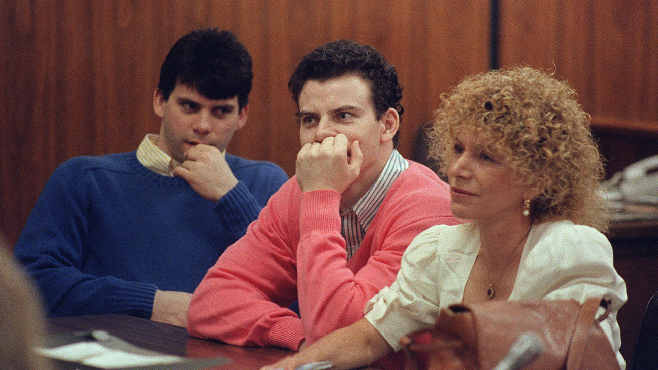 Erik Menendez and his brother Lyle are pictured with attorney Leslie Abramson on Aug. 12, 1991, in Beverly Hills.