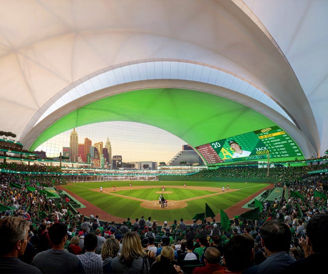 A rendering of the A's Vegas Ballpark.