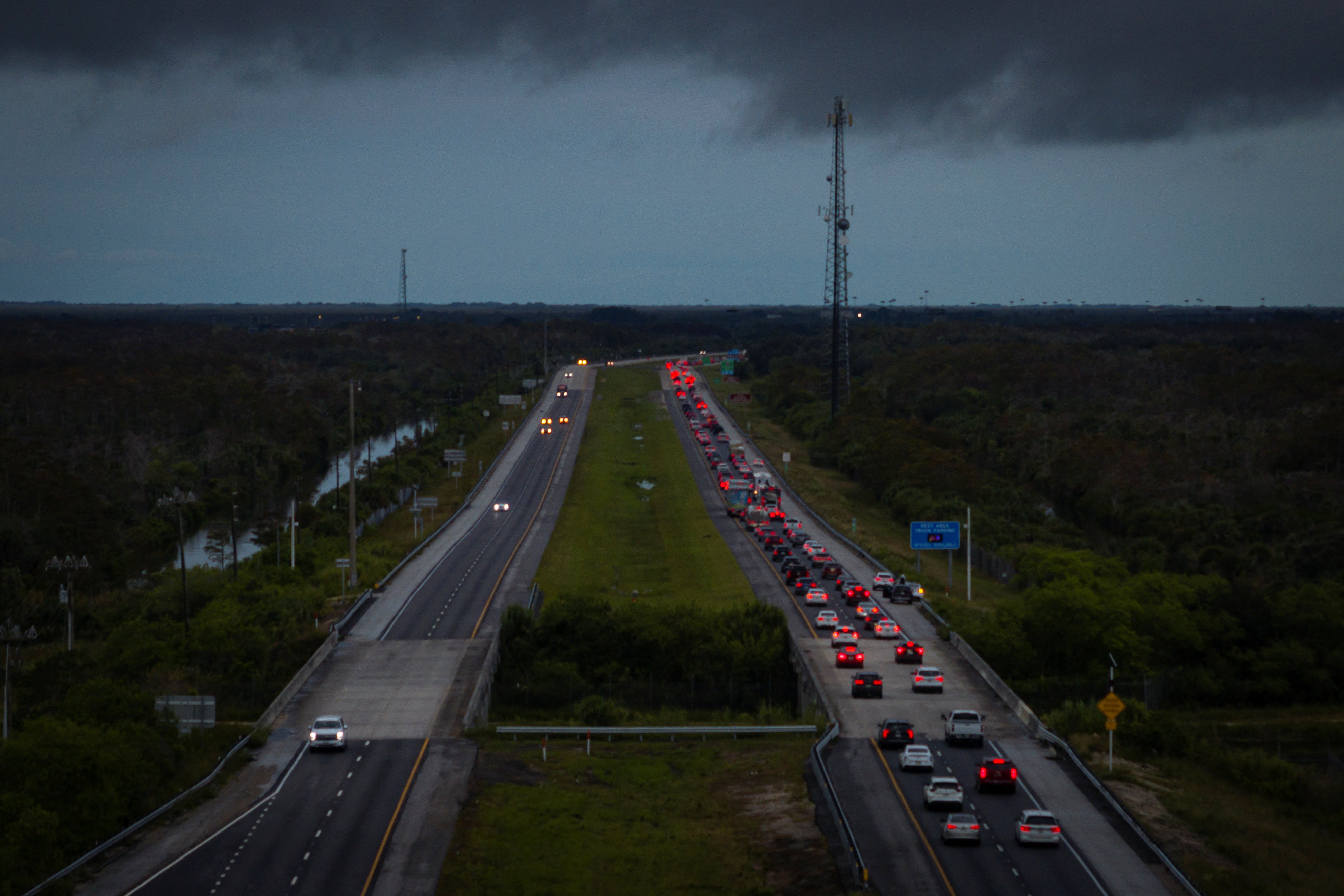 Floridians drive east, fleeing the west coast on Interstate 75 as Hurricane Milton approaches the state