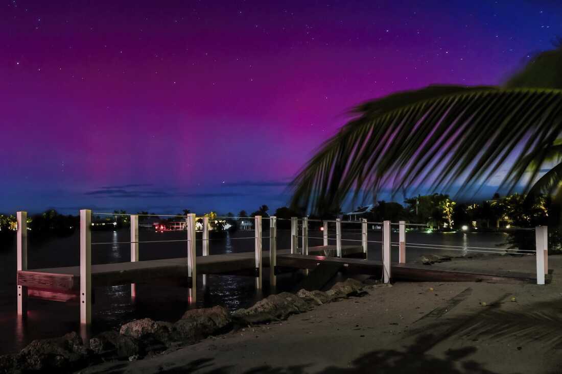 Auroras are seen in Sugarloaf Key, Florida, in the early morning hours of Oct. 11.