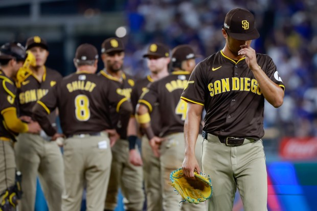 San Diego Padres pitcher Yu Darvish leaves the game against the Los Angeles Dodgers during Game 5 of the NLDS at Dodger Stadium on Friday, Oct. 11, 2024. (Photo by K.C. Alfred / The San Diego Union-Tribune)