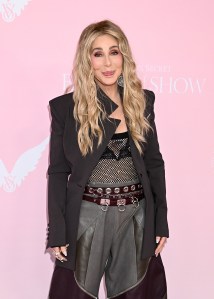 Cher at the Victoria's Secret Fashion Show on Oct. 15 in New York, the attico, off-white, blond, bedazzled bodysuit