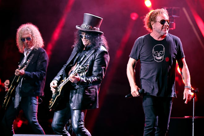 CLEVELAND, OHIO - OCTOBER 19: (L-R) Bruce Watson of Foreigner, Slash and Sammy Hagar perform onstage during the 2024 Rock & Roll Hall Of Fame Induction Ceremony streaming on Disney+ at Rocket Mortgage Fieldhouse on October 19, 2024 in Cleveland, Ohio. (Photo by Theo Wargo/Getty Images for The Rock and Roll Hall of Fame)