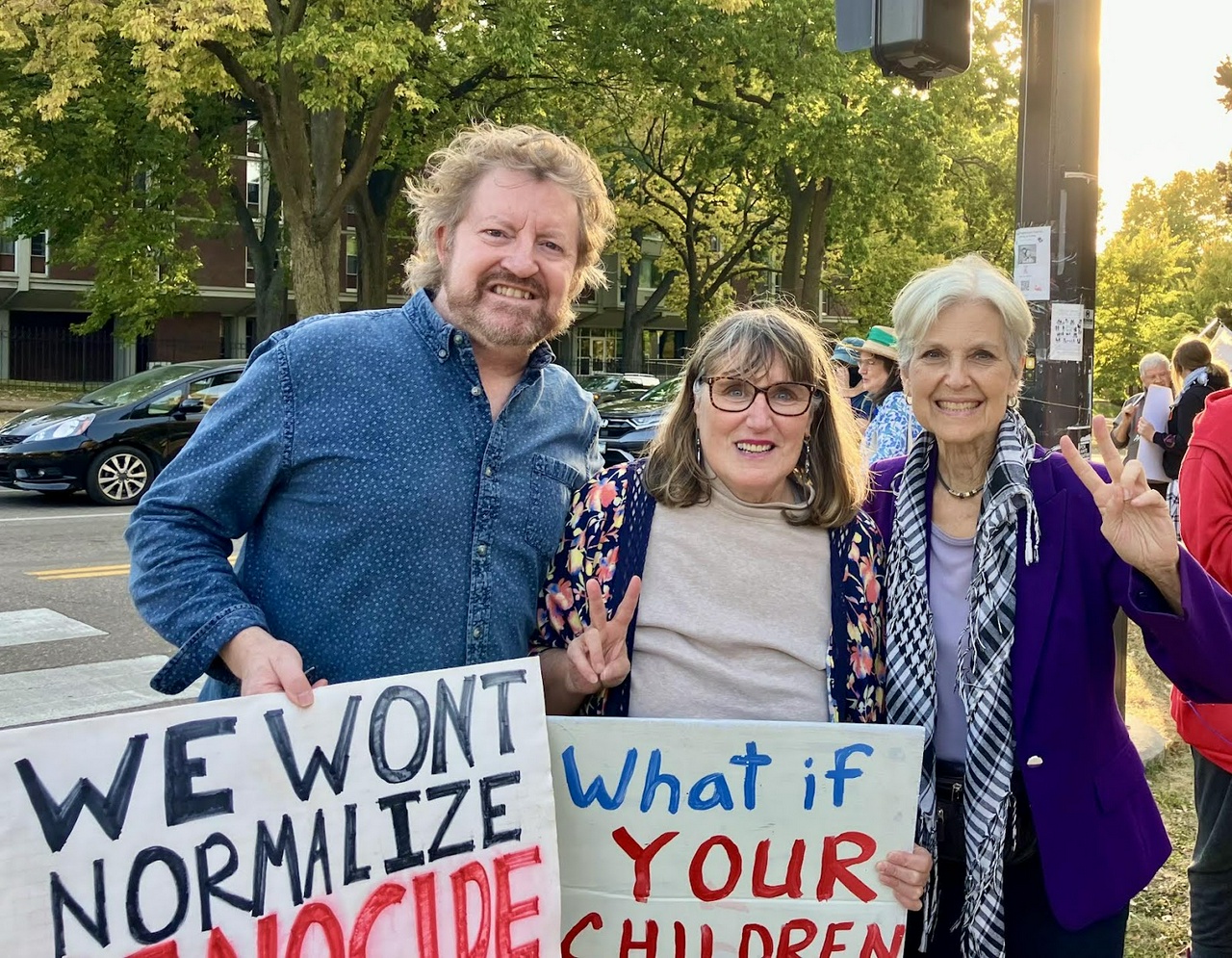 Presidential candidate Jill Stein [right] at protest against the U.S./Israel war on Palestine.