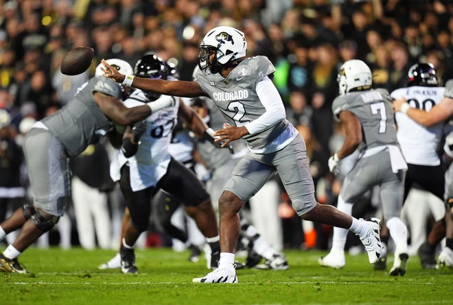 Colorado quarterback Shedeur Sanders was 25-for-30 passing for two touchdowns and also ran for a touchdown Saturday night.