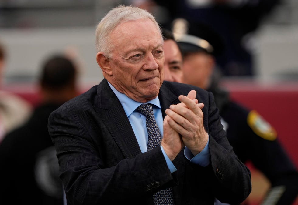 SANTA CLARA, CALIFORNIA - OCTOBER 27: Dallas Cowboys owner Jerry Jones is seen on the field prior to a game against the San Francisco 49ers at Levi's Stadium on October 27, 2024 in Santa Clara, California. (Photo by Thearon W. Henderson/Getty Images)