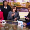 Vice President Harris talks to hosts of ABC's The View during a commercial break on Oct. 8.